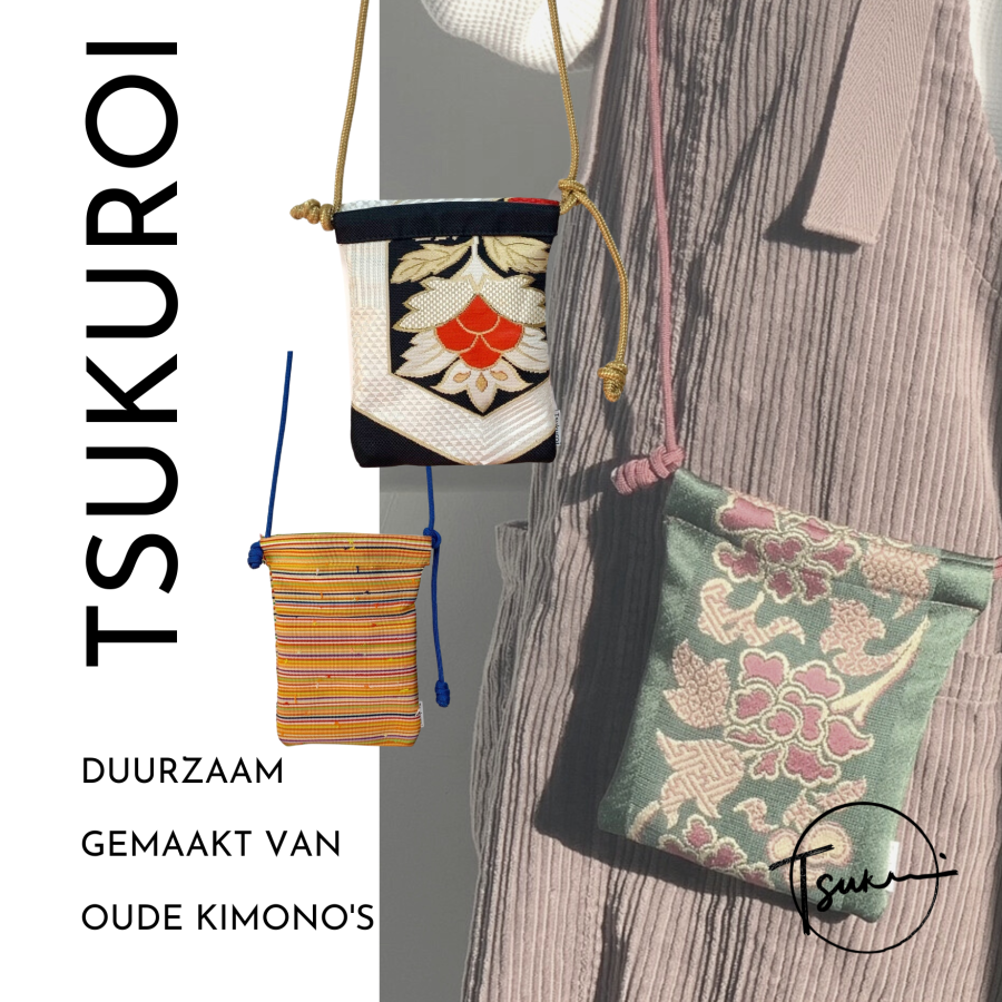 Tsukuroi tassen gemaakt van oude kimono&#039;s | Foto: Mitsuki Nakao