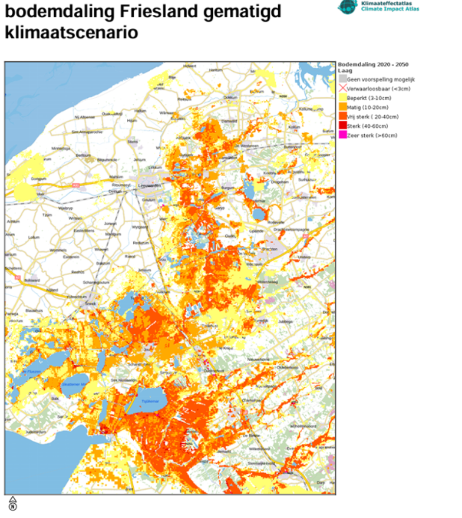 Bodemdaling Friesland gematigd scenario